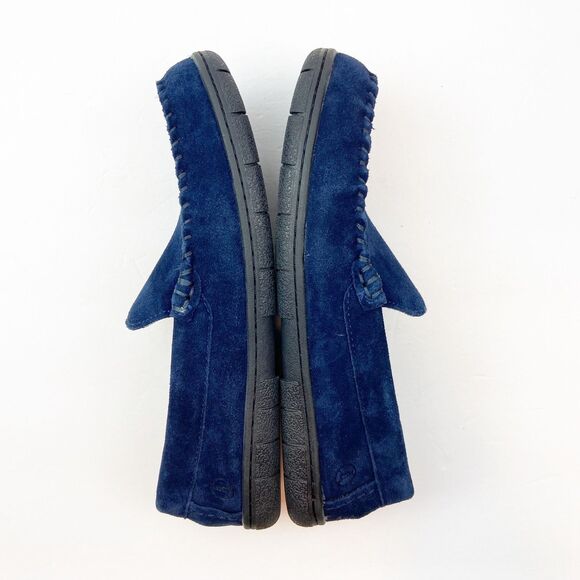 Lands End Slippers Men's 10 Blue Suede Slip On Moccasins Flannel Lined - Picture 2 of 8